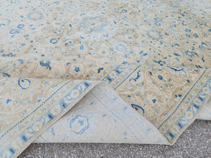 Neutral Blue Wool Area Rug 9x14: Rustic Farmhouse Bohemian Style