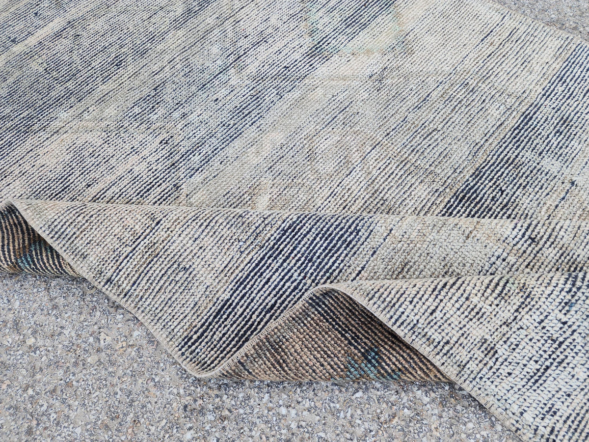 3x11 Hand Knotted Wool Runner Rug: Gray Turkish Farmhouse Hallway Decor