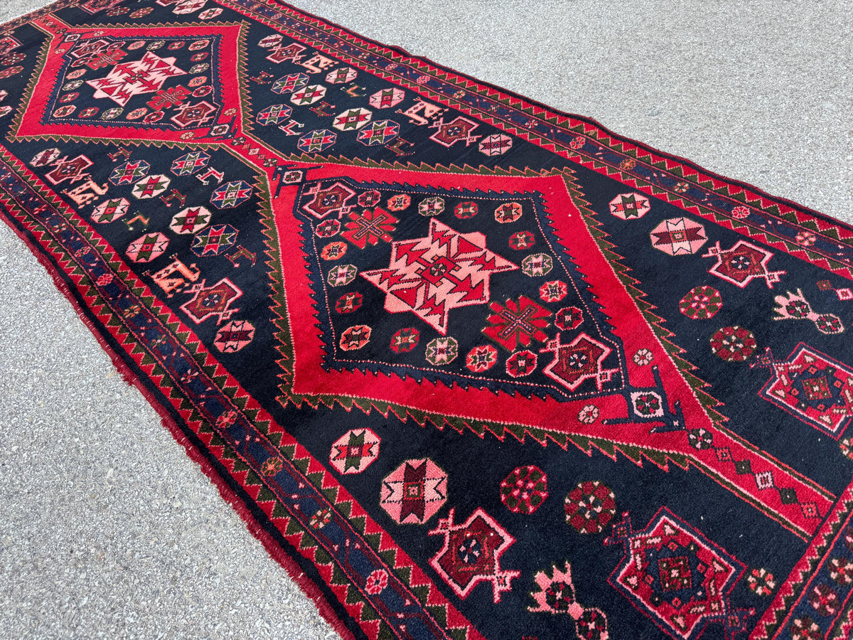 Hand Knotted Turkish Runner Rug 4x10: Oriental Red Entryway Rug