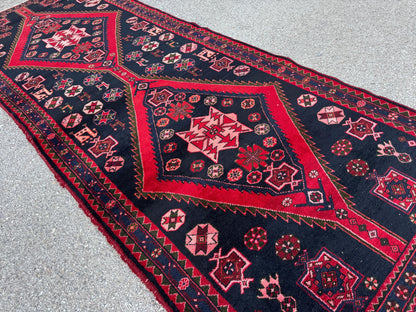 Hand Knotted Turkish Runner Rug 4x10: Oriental Red Entryway Rug