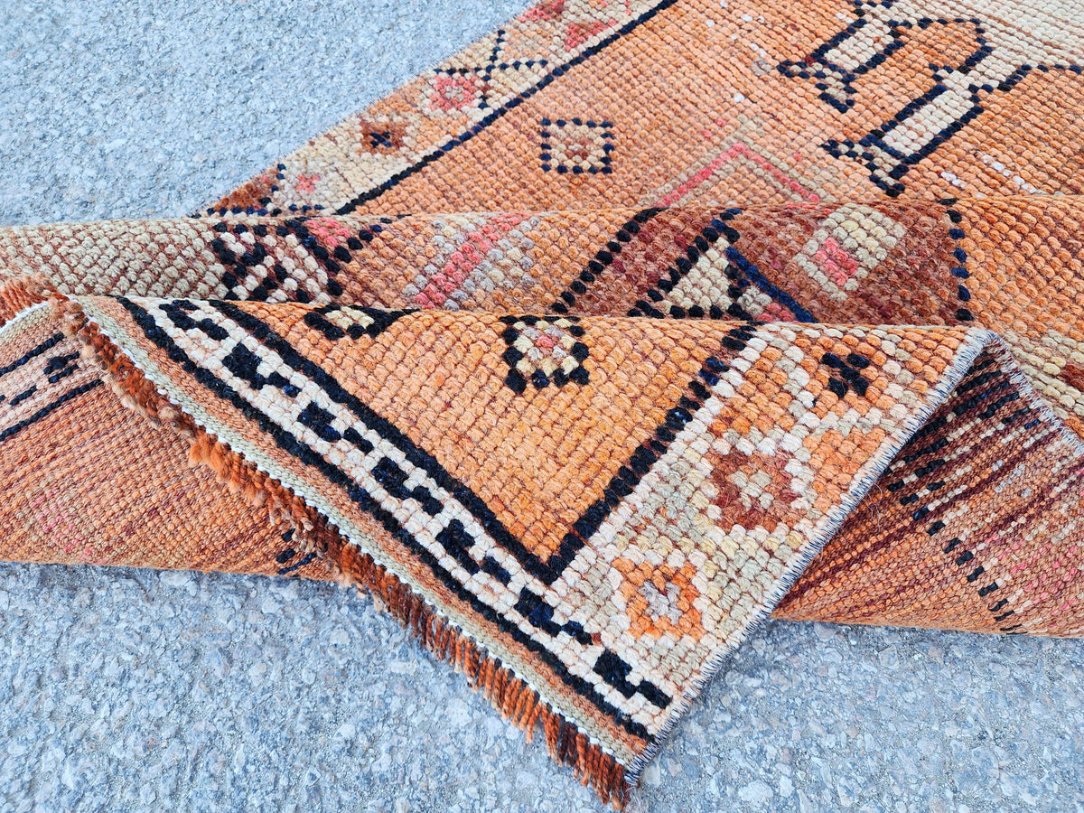 3x8 Tribal Runner Rug, Hand Made Rustic Decor, Kitchen Decor, Up Cycled Wool