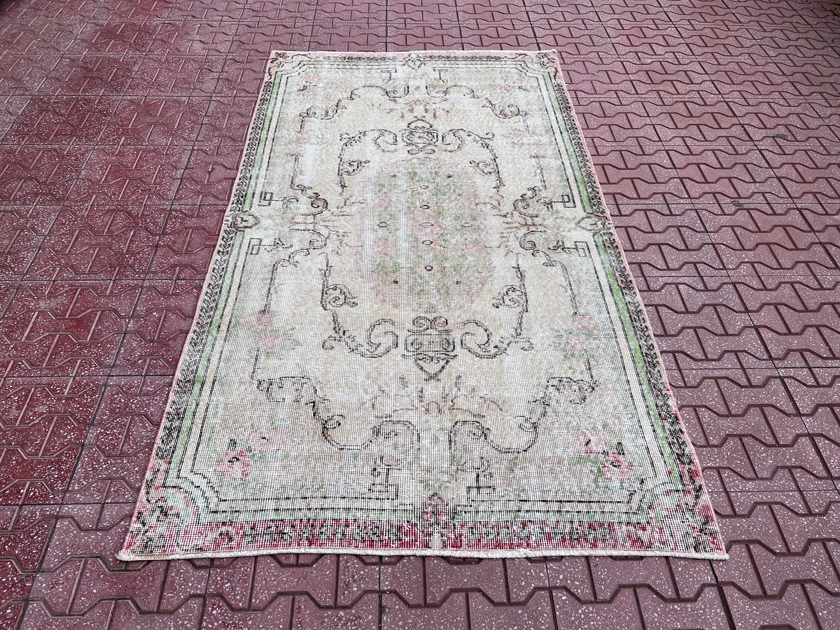 Handwoven Turkish Oushak Rug 4x6: Wool & Cotton Blend
