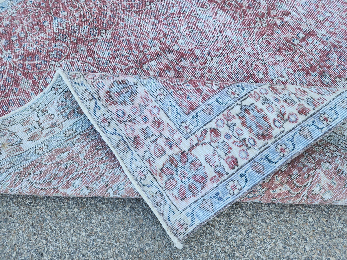 6x9 Turkish Area Rug, Faded Red Wool, Rustic Home Decor