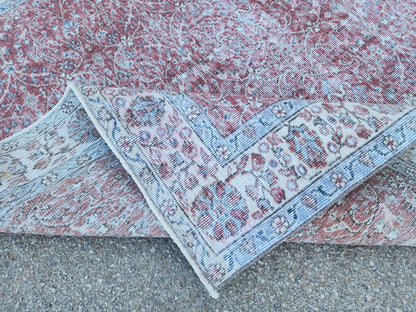 6x9 Turkish Area Rug, Faded Red Wool, Rustic Home Decor
