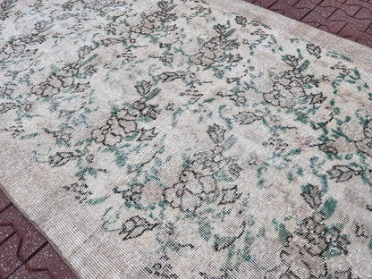 Handwoven Turkish Oushak Rug: 3.7x6.6, Wool & Cotton Floral Rug