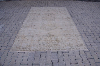 Hand Woven Rug 7x10, Neutral Wool, Farmhouse Decor