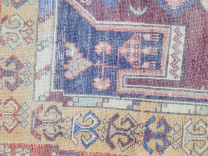 4x9 Turkish Area Rug, Hand Knotted Turkish Runner, Wool Boho Hallway Decor