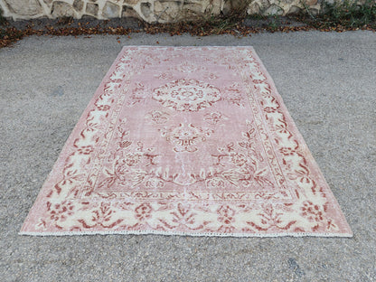 Turkish Area Rug 5x8, Hand Knotted Oriental Wool, Living Room Boho Decor