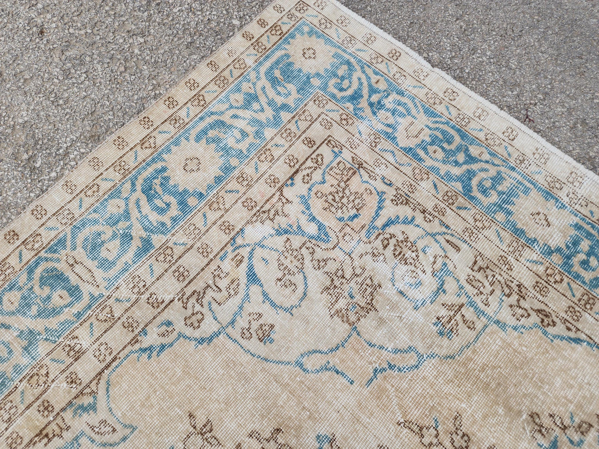 Green Medallion Turkish Oushak Rug 7x10: Wool Area Rug Boho Home Decor, Farmhouse Design