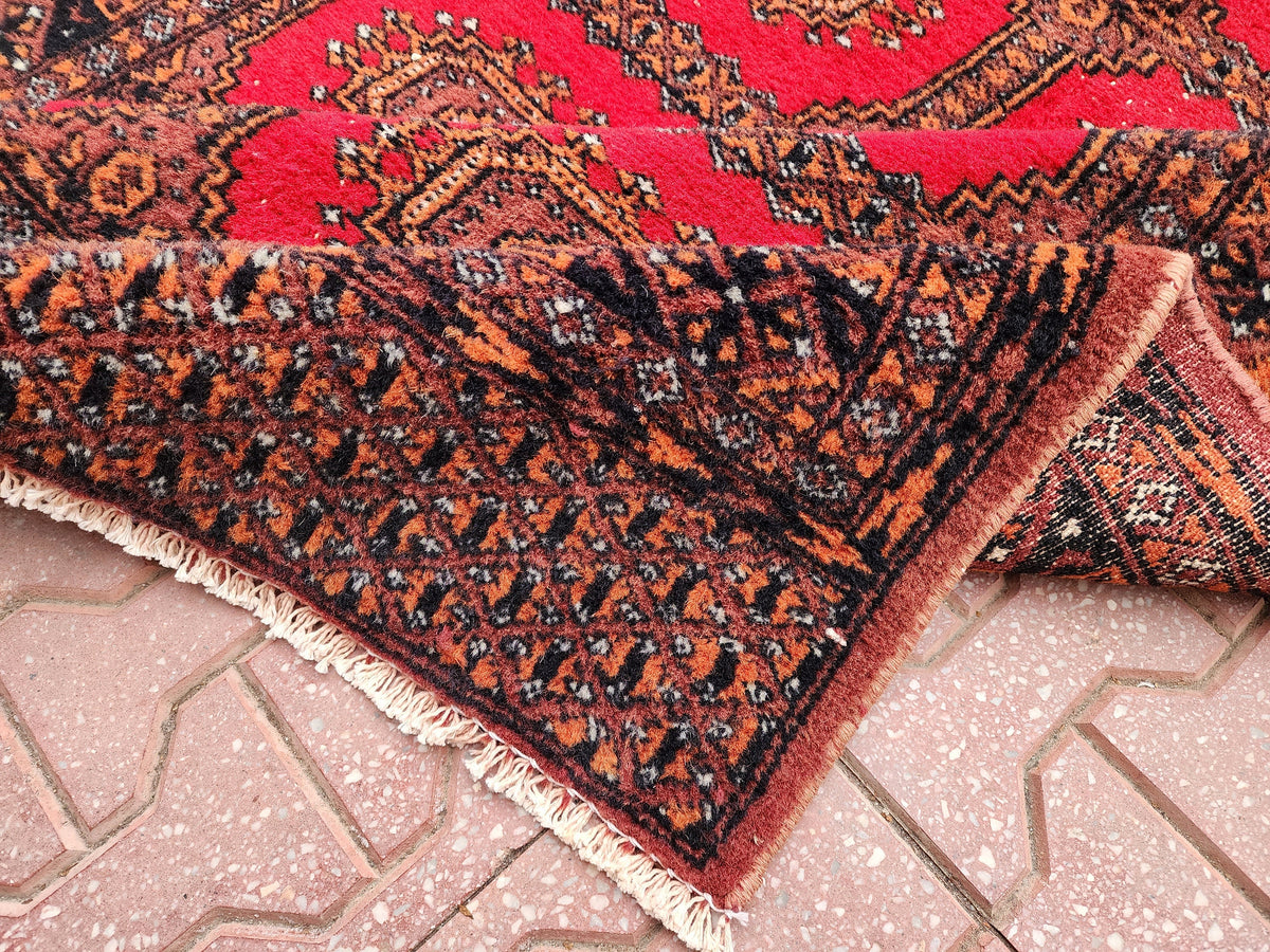 Hand Knotted Wool Turkish Rug 3x5: Red Bohemian Oushak Rug