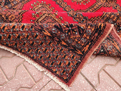 Hand Knotted Wool Turkish Rug 3x5: Red Bohemian Oushak Rug