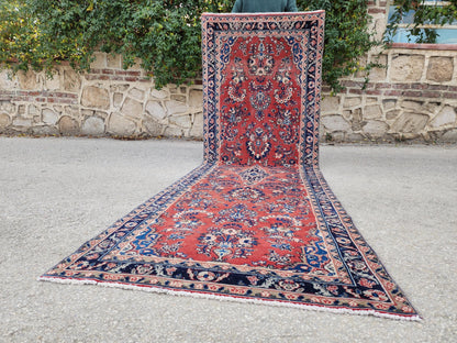 3x9 Vintage Red Runner Rug: Oriental Hand Woven, Persian Floral Design