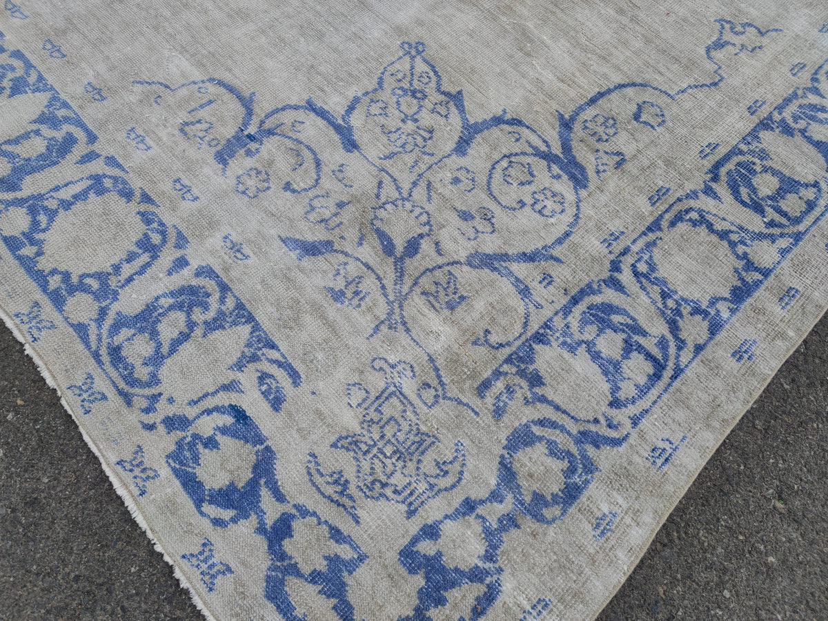 9x13 Blue Medallion Turkish Oushak Rug: Hand-Knotted Wool Vintage Rug
