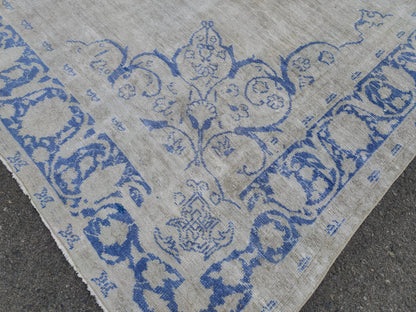 9x13 Blue Medallion Turkish Oushak Rug: Hand-Knotted Wool Vintage Rug