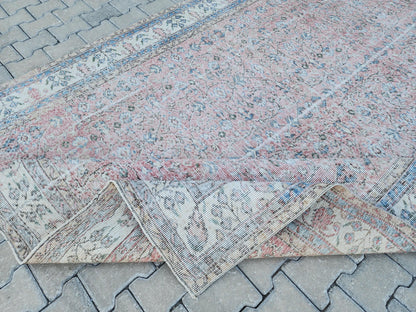 7x10 Neutral Area Rug, Dining Room Decor, Faded Red Rustic Design