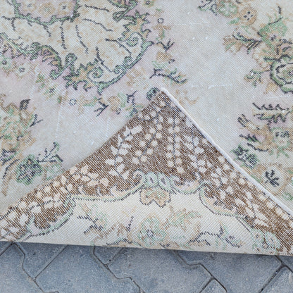 Handwoven Turkish Oushak Rug 3x6: Wool & Cotton Vintage Area Rug