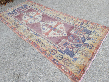 4x9 Turkish Area Rug, Hand Knotted Turkish Runner, Wool Boho Hallway Decor