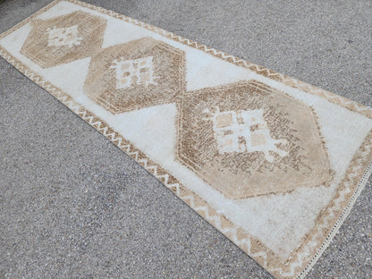 3x11 Wool Turkish Runner Rug: Neutral Rustic Hallway Entry Rug