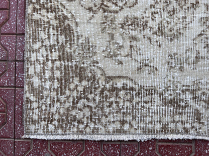 Handwoven Turkish Oushak Rug 4x7: Wool & Cotton Bohemian Rug