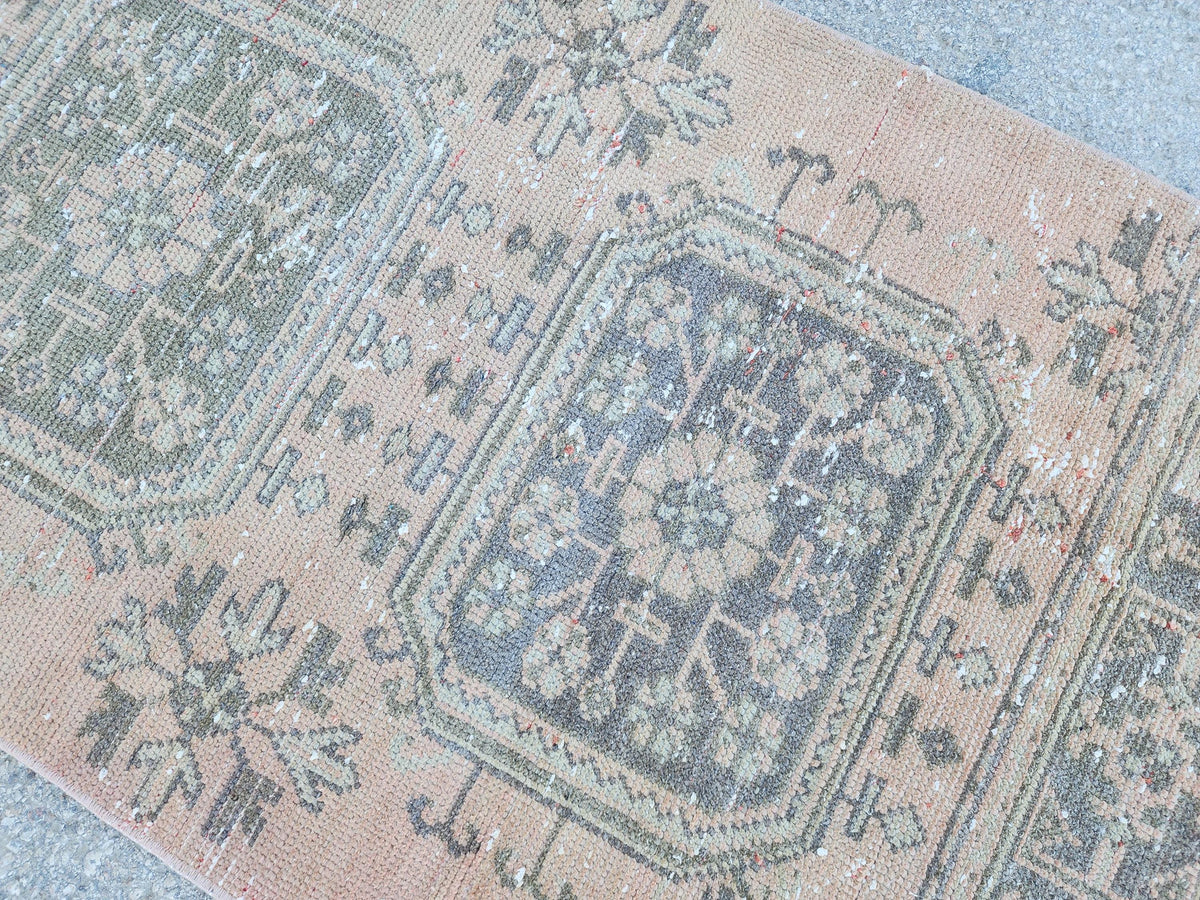 3x10 Turkish Runner Rug, Soft Red Geometric Design, Kitchen Boho Decor