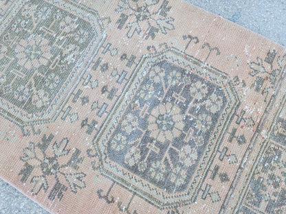 3x10 Turkish Runner Rug, Soft Red Geometric Design, Kitchen Boho Decor