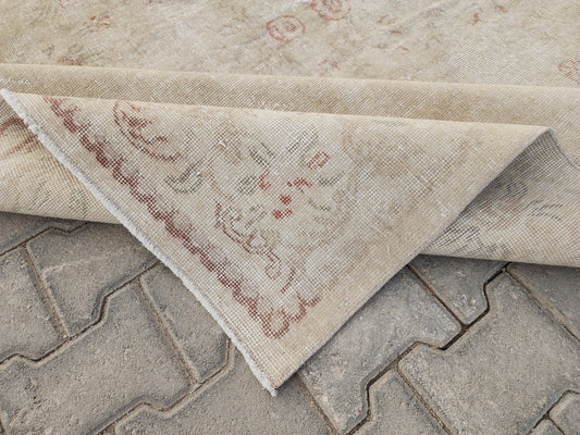 Vintage Area Rug 6x10, Oriental Living Room Decor, Turkish Beige Wool Hand Woven