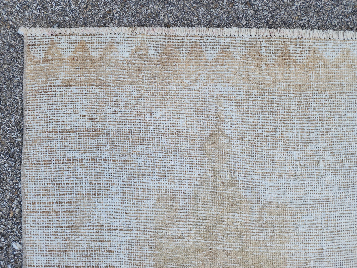 Neutral Turkish Runner Rug 3x12: Handcrafted Oushak Rug