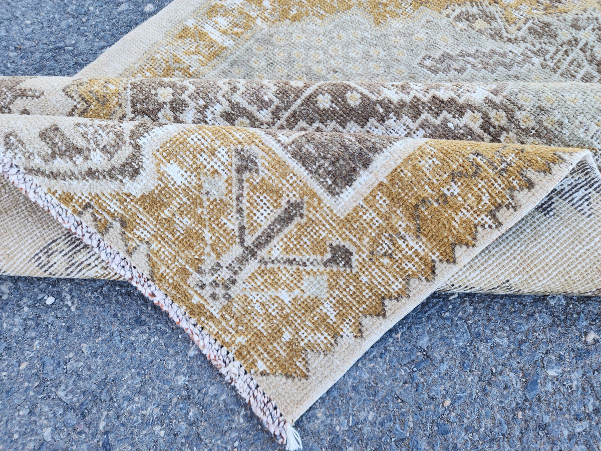 3x11 Neutral Turkish Rug, Hand Made Oriental Wool Decor, Boho Decor, Hallway Decor Rug