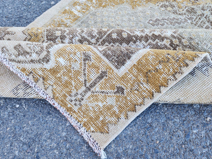 3x11 Neutral Turkish Rug, Hand Made Oriental Wool Decor, Boho Decor, Hallway Decor Rug