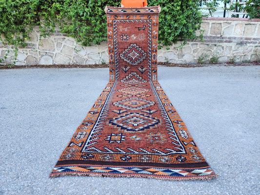 Wool Runner Rug 2x11, Hand Knotted Rustic Decor, Pastel Color Wool, Kitchen Decor