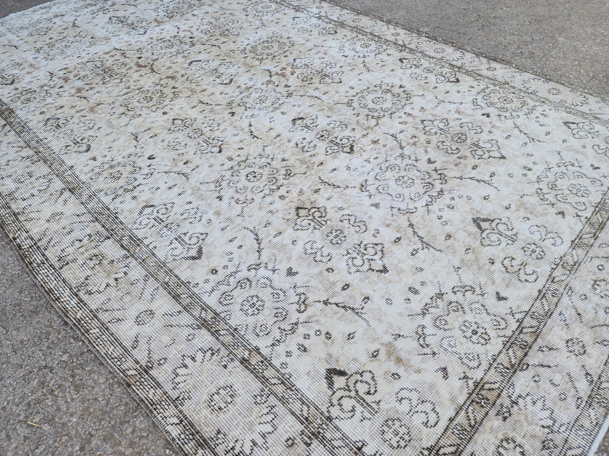 Vintage Rug 5x9, Turkish Hand Knotted, Muted Neutral Area Rug, Handmade Anatolian