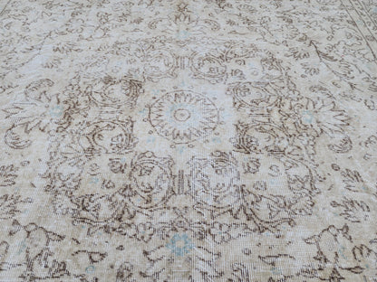 Handwoven Turkish Oushak Rug 7x10: Beige Wool, Rustic Decor