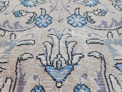 Oversized Brown Wool Oriental Rug 9x13: Hand-Knotted Farmhouse Style
