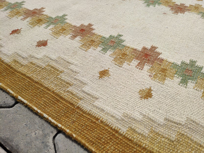 Eclectic Kilim Rug 3x6: Beige Turkish Handmade Rug
