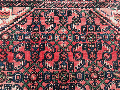 4x7 Vintage Turkish Rug: Red Oushak Handmade Small Rug
