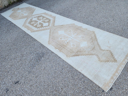 3x13 Neutral Turkish Runner Rug: Beige Rustic Hallway Decor