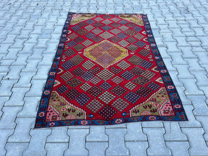 4x6 Vintage Oushak Rug: Handmade Turkish Small Rug