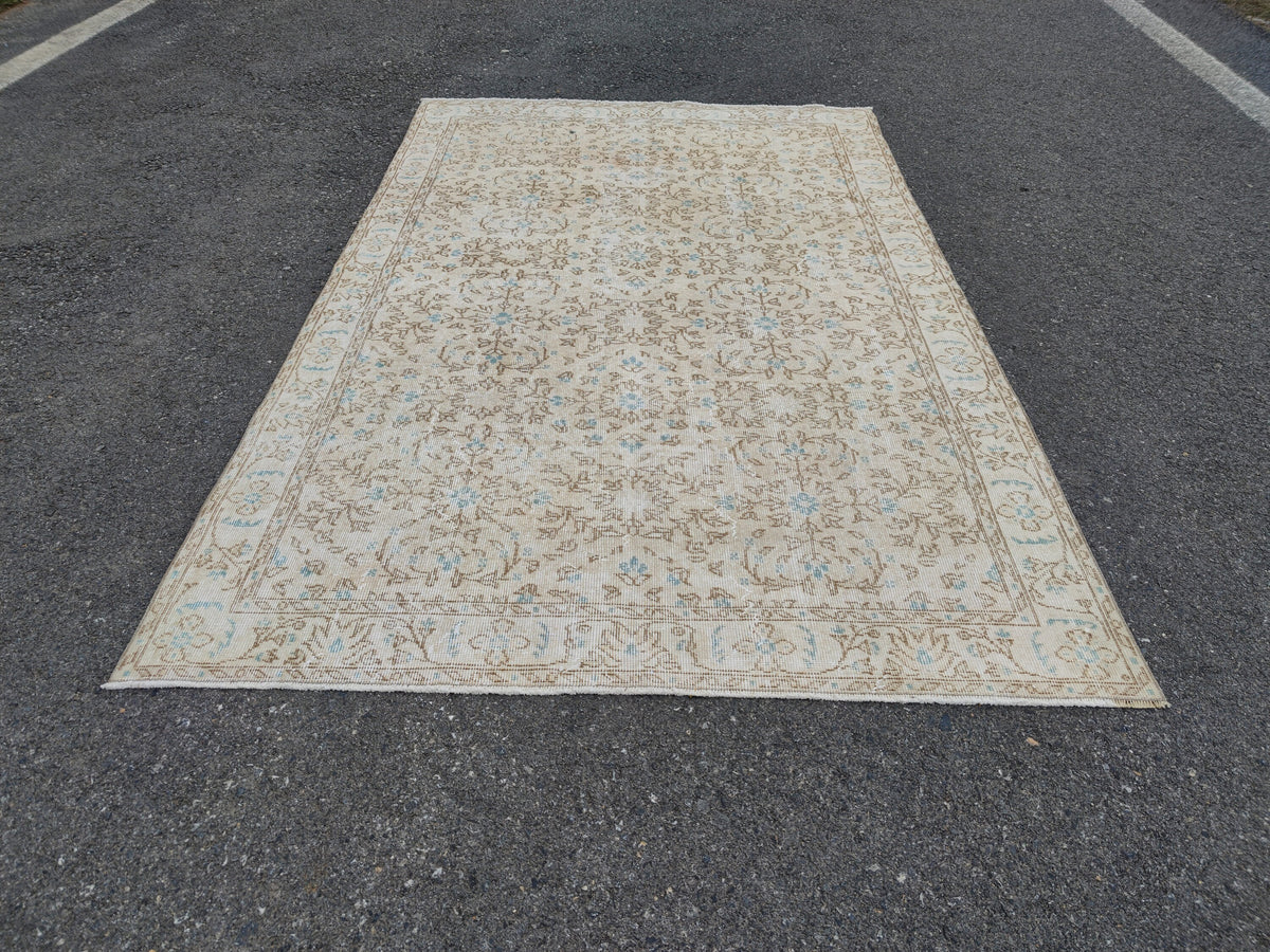 Handwoven Turkish Oushak Rug 5x8: Wool & Cotton Bohemian Rug