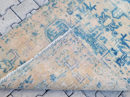 3x10 Blue Wool Turkish Runner Rug: Neutral Bohemian Hallway Decor