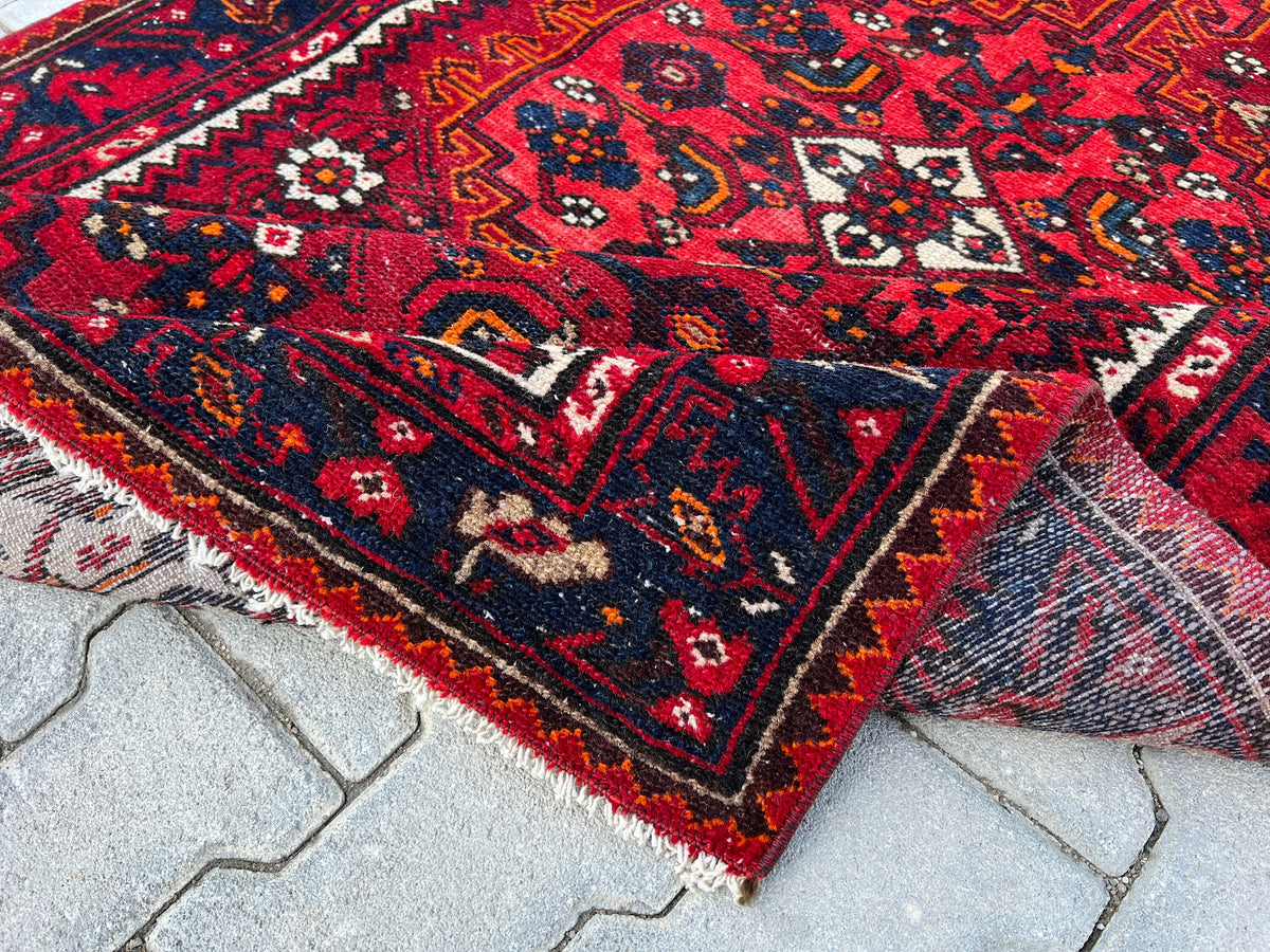 4x6 Vintage Turkish Oushak Rug: Red Oriental Small Rug