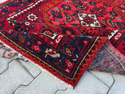 4x6 Vintage Turkish Oushak Rug: Red Oriental Small Rug