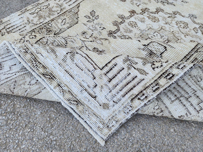 5x9 Neutral Area Wool Rug: Rustic Decor, Turkish Oushak, Beige and Brown
