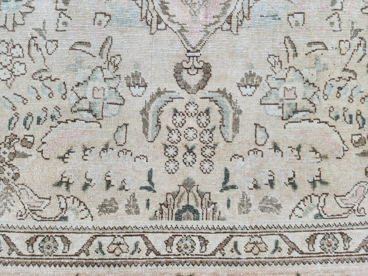 Hand Knotted Wool Area Rug 10x13: Beige Bohemian Patterned Rug