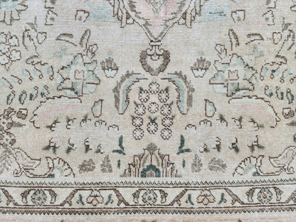 Hand Knotted Wool Area Rug 10x13: Beige Bohemian Patterned Rug