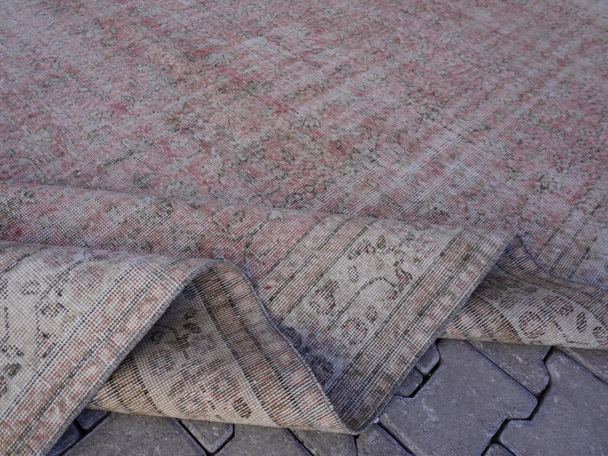 6x10 Turkish Rug, Faded Red Wool, Oriental Home Living Room Decor