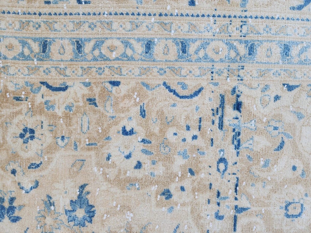 Neutral Blue Wool Area Rug 9x14: Rustic Farmhouse Bohemian Style