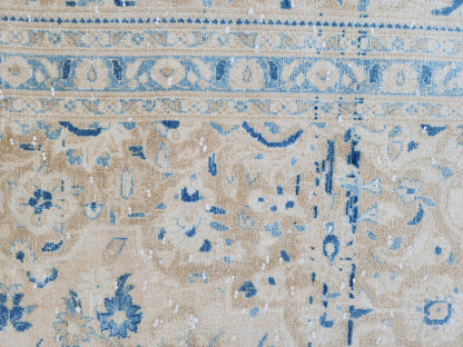 Neutral Blue Wool Area Rug 9x14: Rustic Farmhouse Bohemian Style