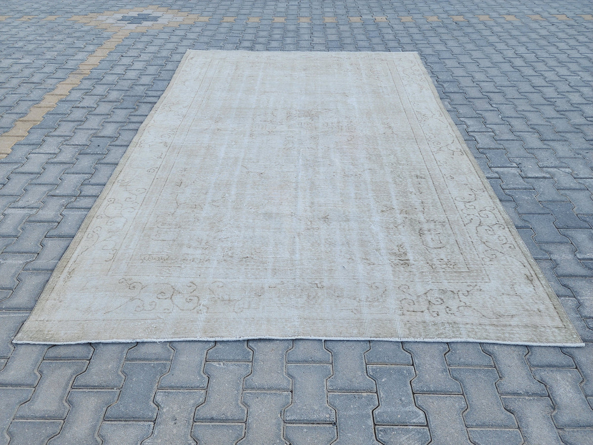 7x10 Turkish Rug, Beige Wool Hand Made, Home Interior Decor