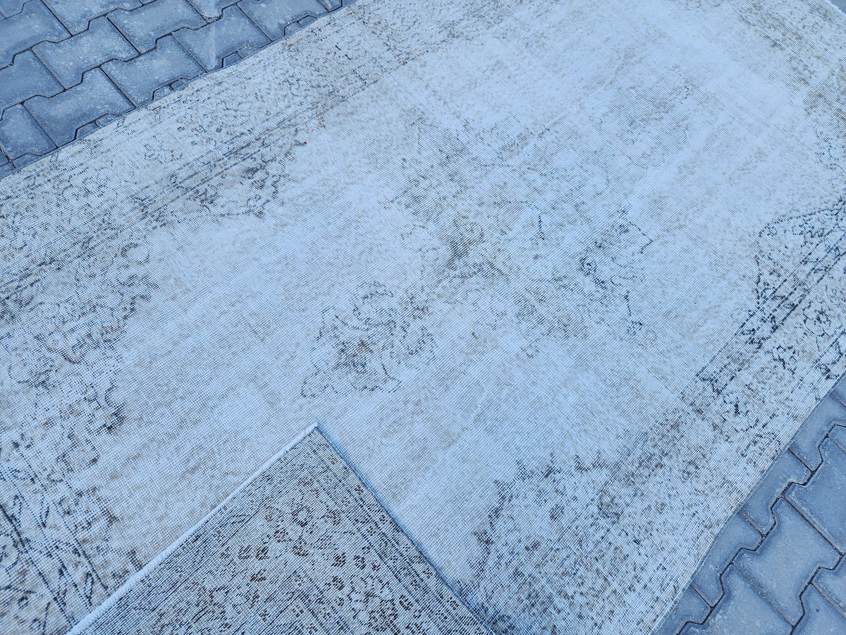 5x9 Hand Knotted Oushak Rug: Green & Beige Turkish Decor