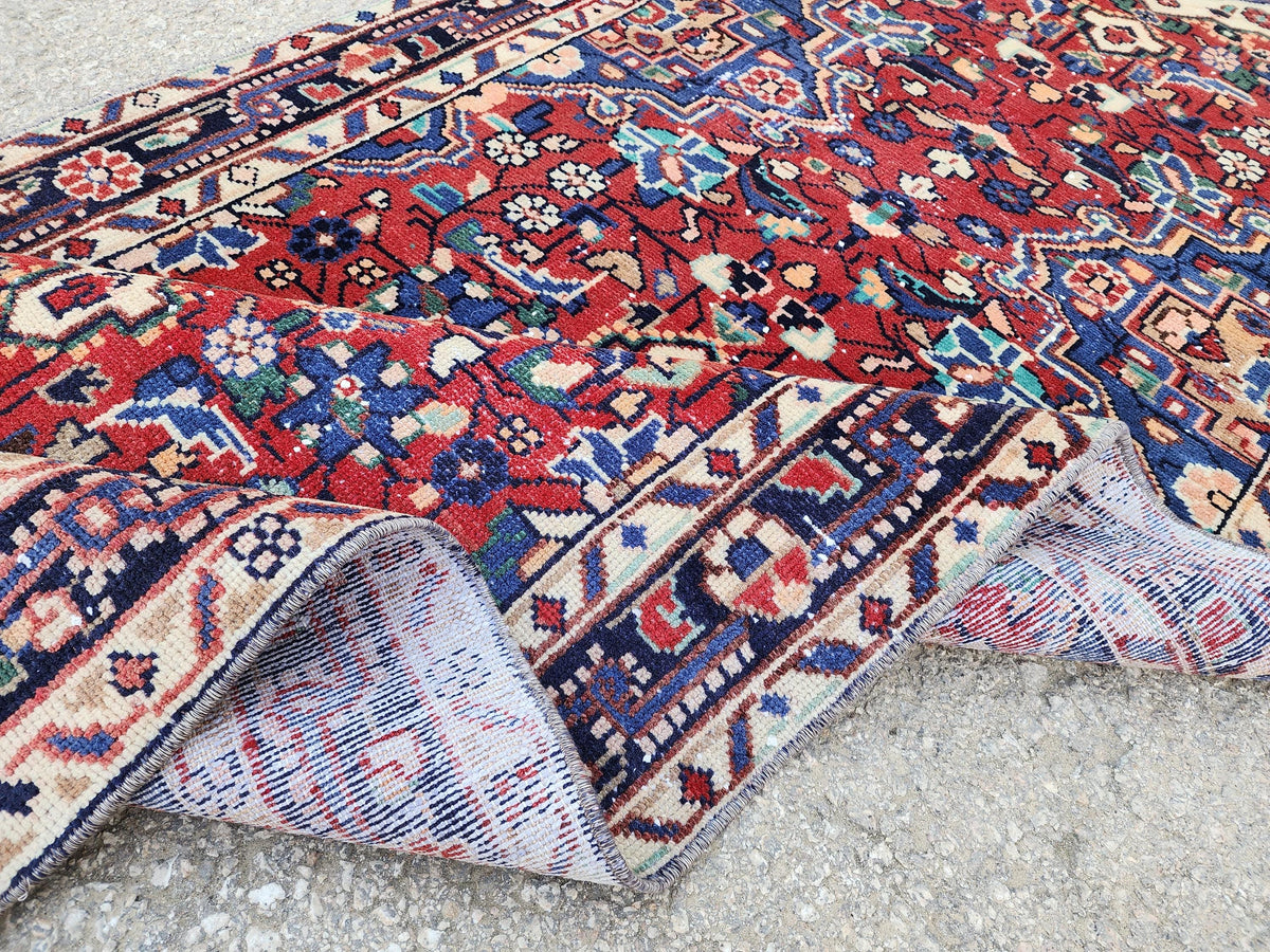 Antique Wool Runner Rug 3x9: Handcrafted Red Ann Blue Color, Farmhouse Decor